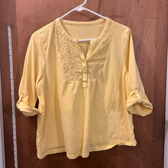 🐻Size L - Kim Rogers - Yellow Knit Half Sleeve Pullover Blouse - Picture 1 of 6